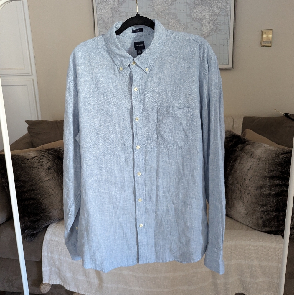 J Crew Slim Fit Linen-Blend Button Down